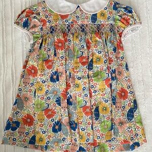 bella bliss Multicolor Floral Smocked Dress with White Collar